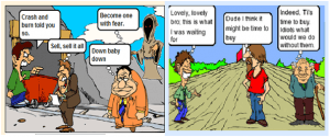 Comic strip illustrating concept of crowd psychology 