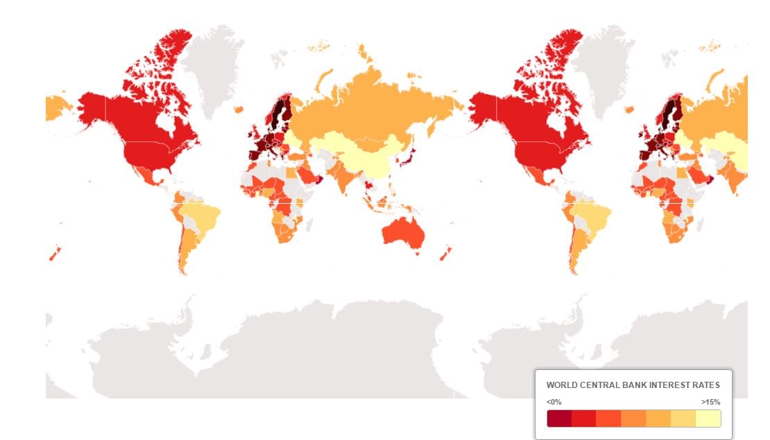 Negative interest rate map