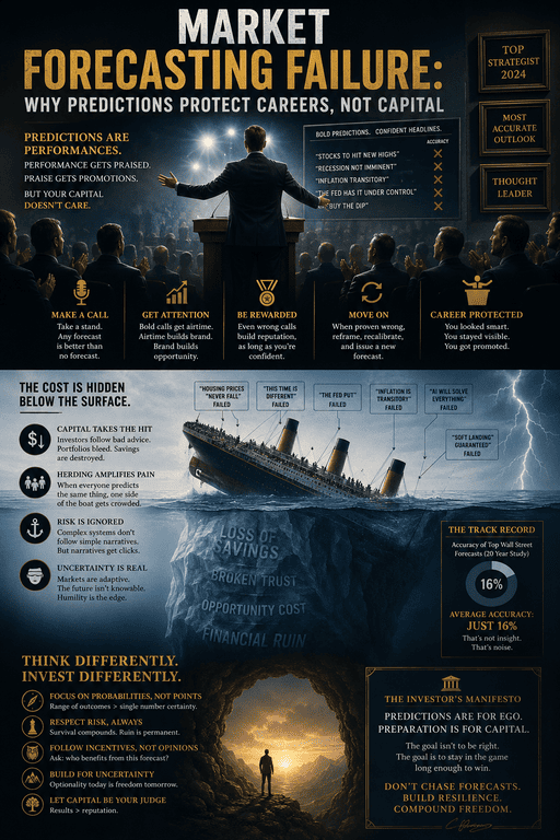 Market Forecasting Failure: Why Predictions Protect Careers, Not Capital